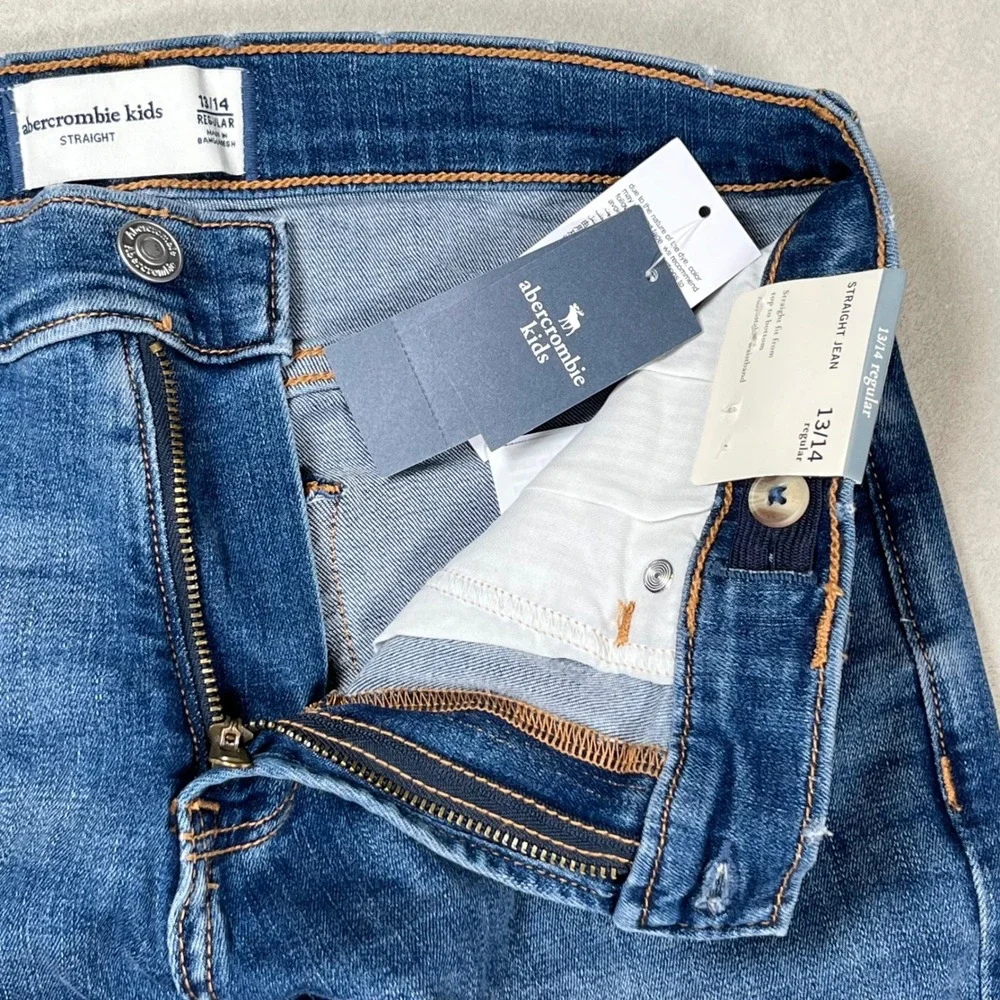 New Abercrombie Kids Straight Jean 13/14 Blue Medium Wash Adjustable Waist NWT